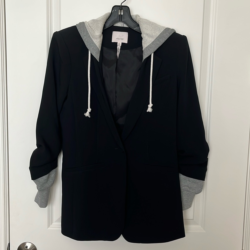 Cinq a Sept Hooded Khloe Blazer in Black/Heather Grey Size 00